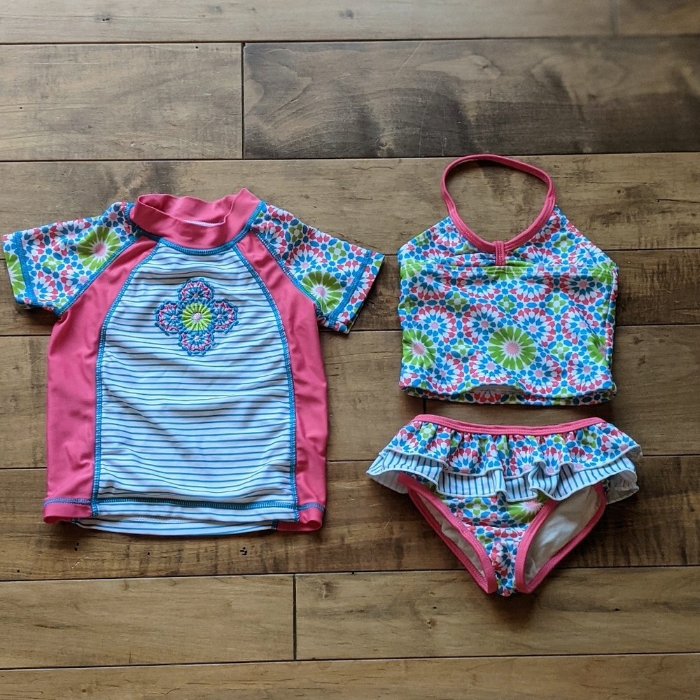 Cabana Beach Swim Suit & Rash Guard Set